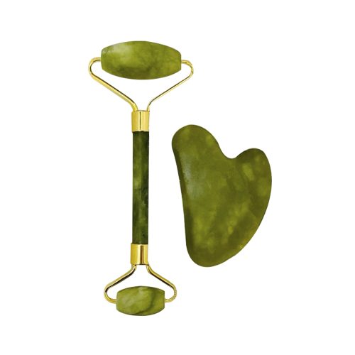 Jade Roller Natural Stone 2 Piece Set (Skin Massager for Face, Neck and Eye Treatment)